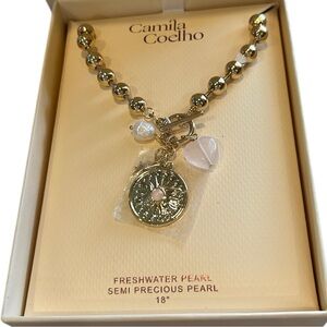 NWT Camila Coelho Charm Necklace with Freshwater Pearl + Semi Precious Stone